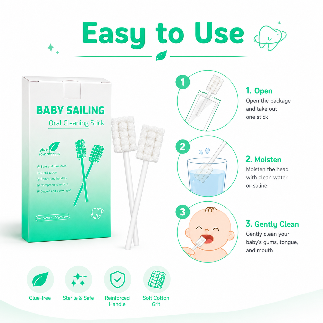 Baby Oral Cleaning Sticks - gauze head close-up for gentle cleaning