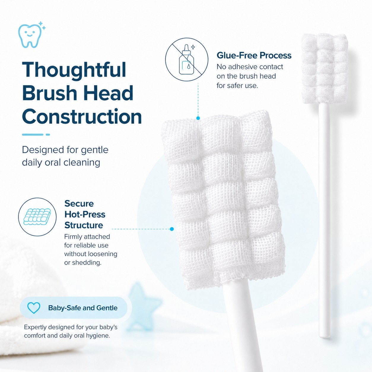 Baby Oral Cleaning Stick for Gentle Care, Safe for Daily Use - gauze head close-up for gentle cleaning