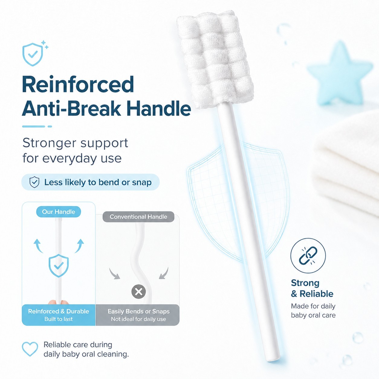 Baby Oral Cleaning Stick for Gentle Care, Safe for Daily Use - reinforced handle detail