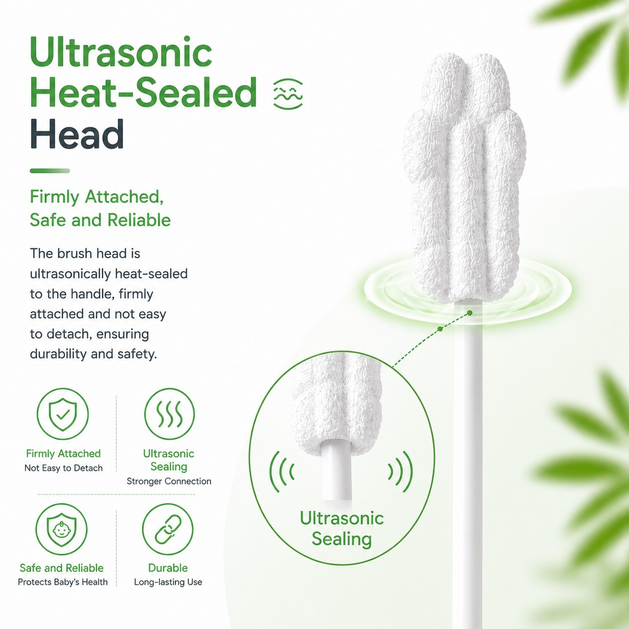 Ultrasonic Heat-Sealed Baby Tongue Cleaner - reinforced handle detail
